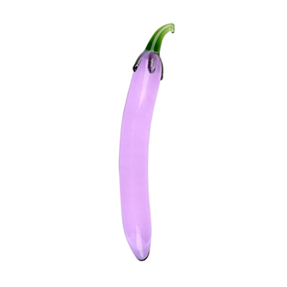 Eddy the Cheeky Eggplant glass dildo in Transparent Pink, showing the light-refracting borosilicate glass and bulbous ergonomic head."