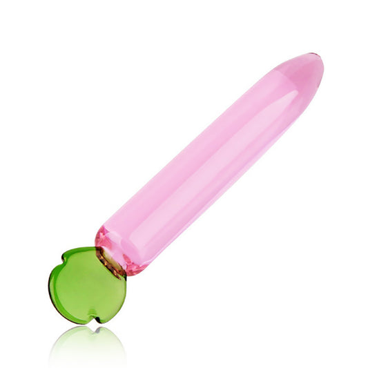 Nora the Naughty Radish glass dildo in Transparent Pink, showing its tapered point and organic, textured ridges for varied internal stimulation."